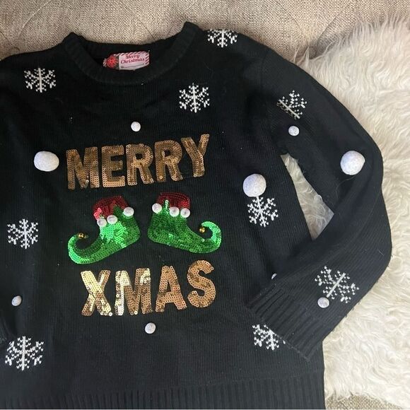 Christmas ugly sweater snow flakes black M - Picture 7 of 10